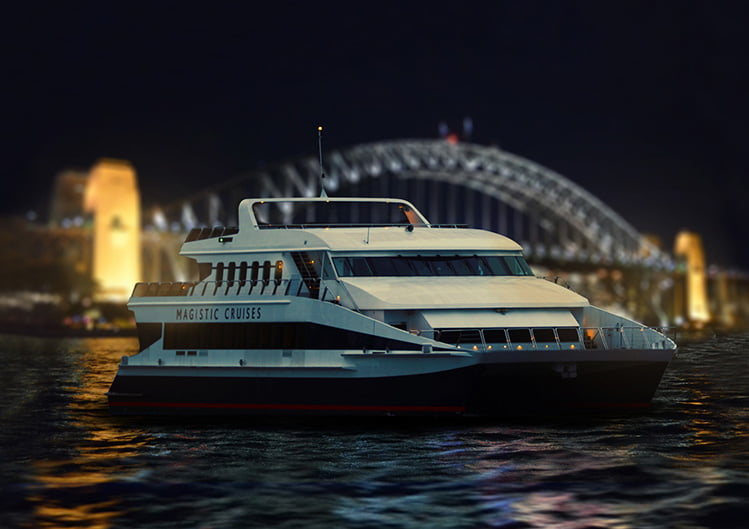 Dramatic nightscapes of Sydney Harbour from the Magistic Christmas party cruise